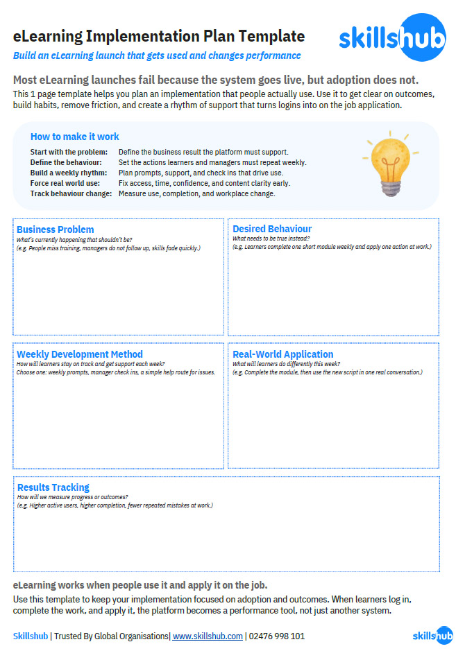 eLEARNING IMPLEMENTATION PLAN (1 PAGE)
